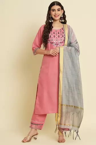 pink fancy silk blend kurta set