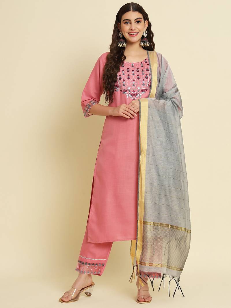 pink fancy silk blend kurta set