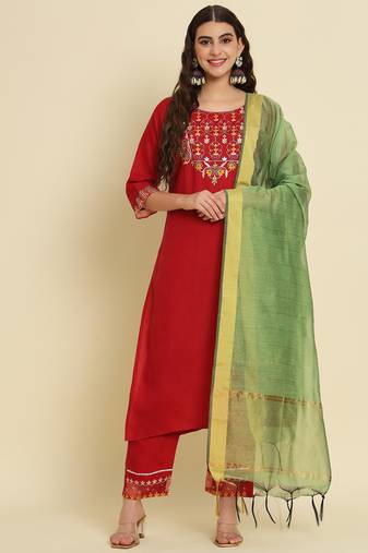 maroon fancy silk blend kurta set