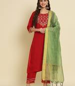 maroon fancy silk blend kurta set
