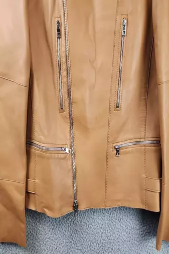 Men's brown lambskin leather jacket- café racer & zipper detail