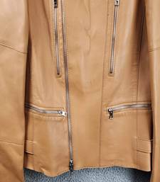 Men's brown lambskin leather jacket- café racer & zipper detail
