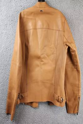 Men's brown lambskin leather jacket- café racer & zipper detail 3