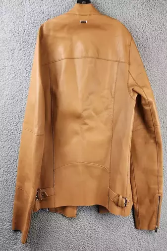 Men's brown lambskin leather jacket- café racer & zipper detail