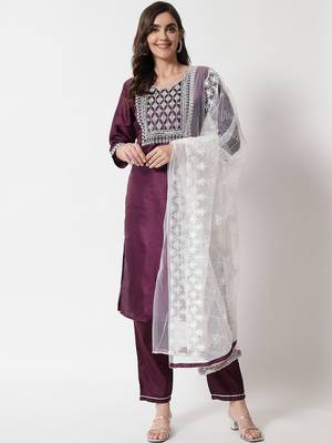 wine fancy silk blend kurta set 1