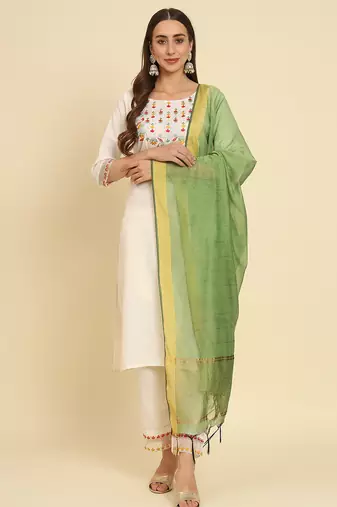 white fancy silk blend kurta set