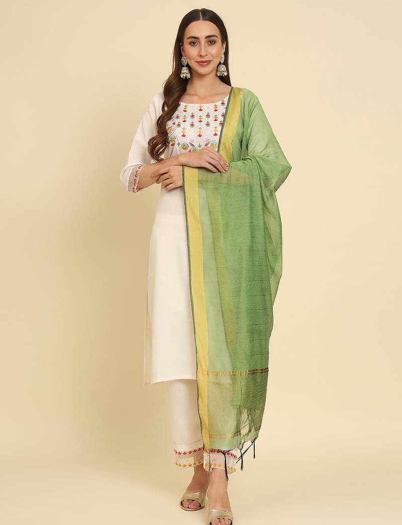 white fancy silk blend kurta set