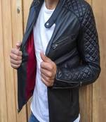 Men's black lambskin leather jacket- café racer & multiple zipper detail