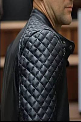 Men's black lambskin leather jacket- café racer & multiple zipper detail 3