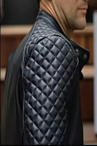 Men's black lambskin leather jacket- café racer & multiple zipper detail