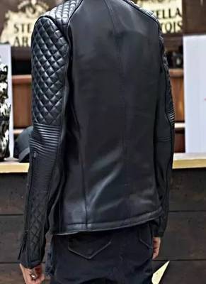 Men's black lambskin leather jacket- café racer & multiple zipper detail 4