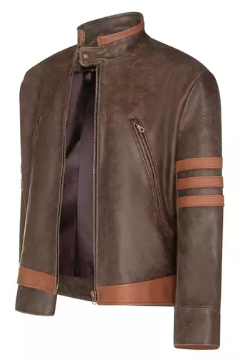Men's brown & orange lambskin leather jacket-café racer collar biker style