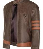Men's brown & orange lambskin leather jacket-café racer collar biker style