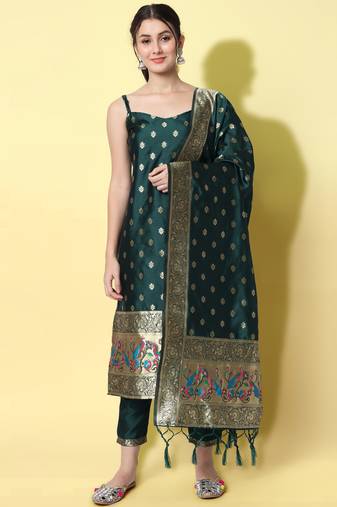 green fancy cotton silk kurta set