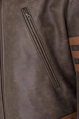 Men's brown & orange lambskin leather jacket-café racer collar biker style 3