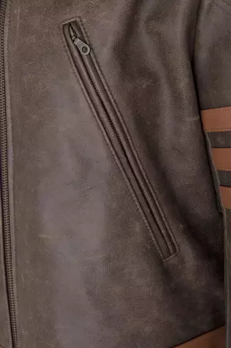Men's brown & orange lambskin leather jacket-café racer collar biker style