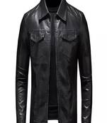 Men's black lambskin leather jacket- straight zipper & 2 pocket biker style