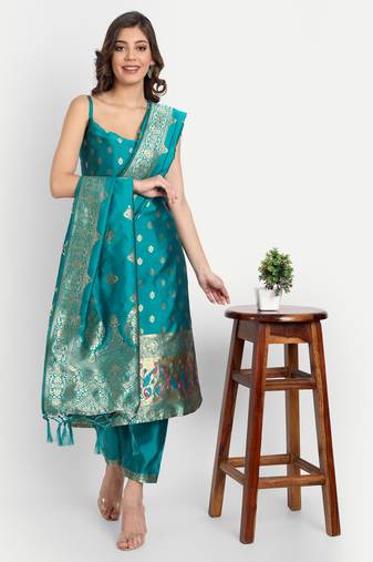 royal-blue fancy cotton silk kurta set