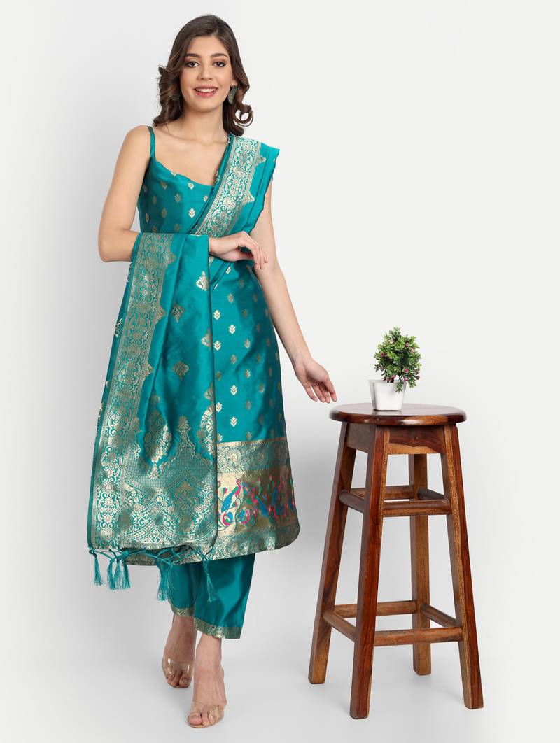 royal-blue fancy cotton silk kurta set