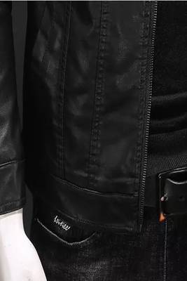 Men's black lambskin leather jacket- straight zipper & 2 pocket biker style 2