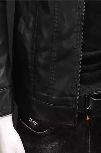 Men's black lambskin leather jacket- straight zipper & 2 pocket biker style