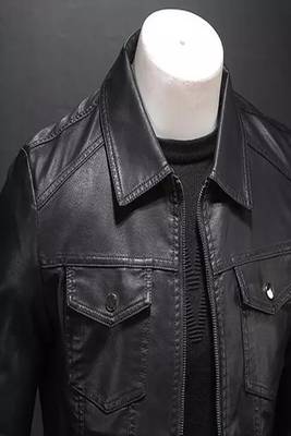 Men's black lambskin leather jacket- straight zipper & 2 pocket biker style 3