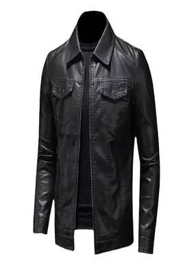 Men's black lambskin leather jacket- straight zipper & 2 pocket biker style 4