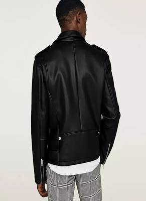 Men's black  lambskin leather jacket- straight zipper & ridded cuff biker style 2