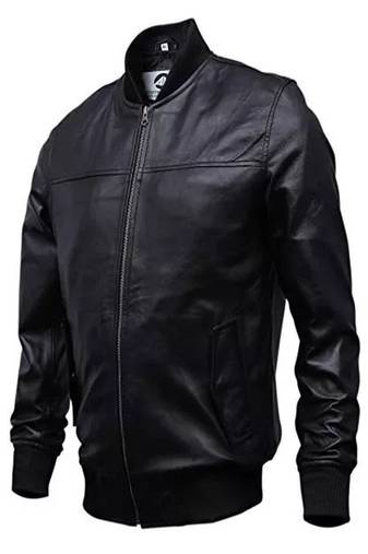 Men's white lambskin leather jacket-black strip & ribb cuff style