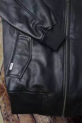 Men's white lambskin leather jacket-black strip & ribb cuff style 2