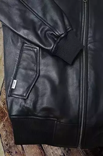Men's white lambskin leather jacket-black strip & ribb cuff style