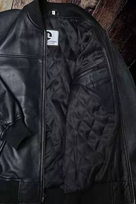 Men's white lambskin leather jacket-black strip & ribb cuff style 3