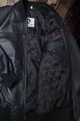 Men's white lambskin leather jacket-black strip & ribb cuff style