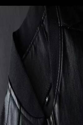 Men's white lambskin leather jacket-black strip & ribb cuff style 4