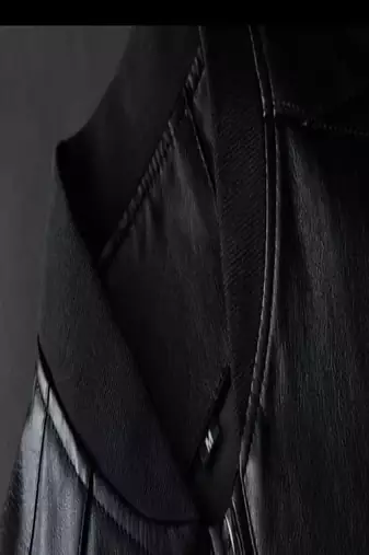 Men's white lambskin leather jacket-black strip & ribb cuff style