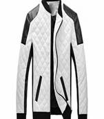 Men's white black quilted lambskin leather jacket ribb neck style