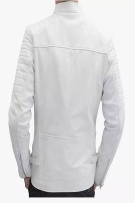 Men's white lambskin leather jacket- quilted shoulder & zipper feather 2