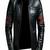 Men's black lambskin leather jacket- red strip detail style
