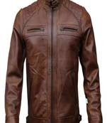 Men's black lambskin leather jacket-quilted shoulder