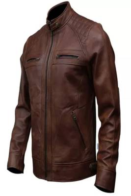 Men's black lambskin leather jacket-quilted shoulder 2