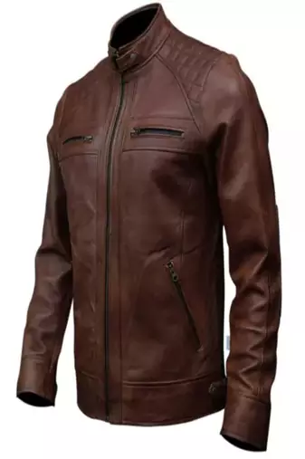 Men's black lambskin leather jacket-quilted shoulder