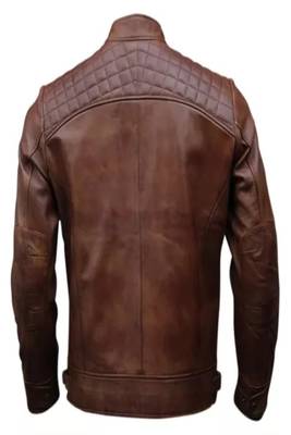 Men's black lambskin leather jacket-quilted shoulder 3