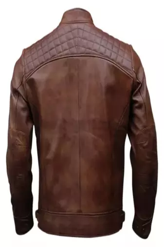 Men's black lambskin leather jacket-quilted shoulder
