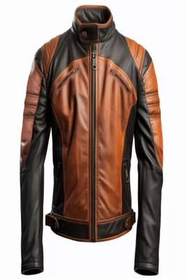 Mens genuine brown 2 color design leather jacket pure lambskin 1