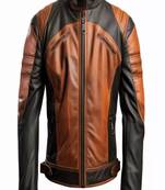 Mens genuine brown 2 color design leather jacket pure lambskin