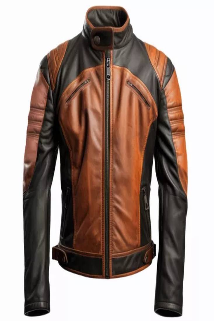 Mens genuine brown 2 color design leather jacket pure lambskin