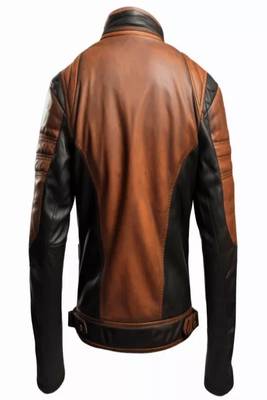 Mens genuine brown 2 color design leather jacket pure lambskin 2