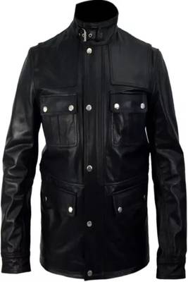 Men's brown lambskin leather jacket- zipper & envelope detail 1