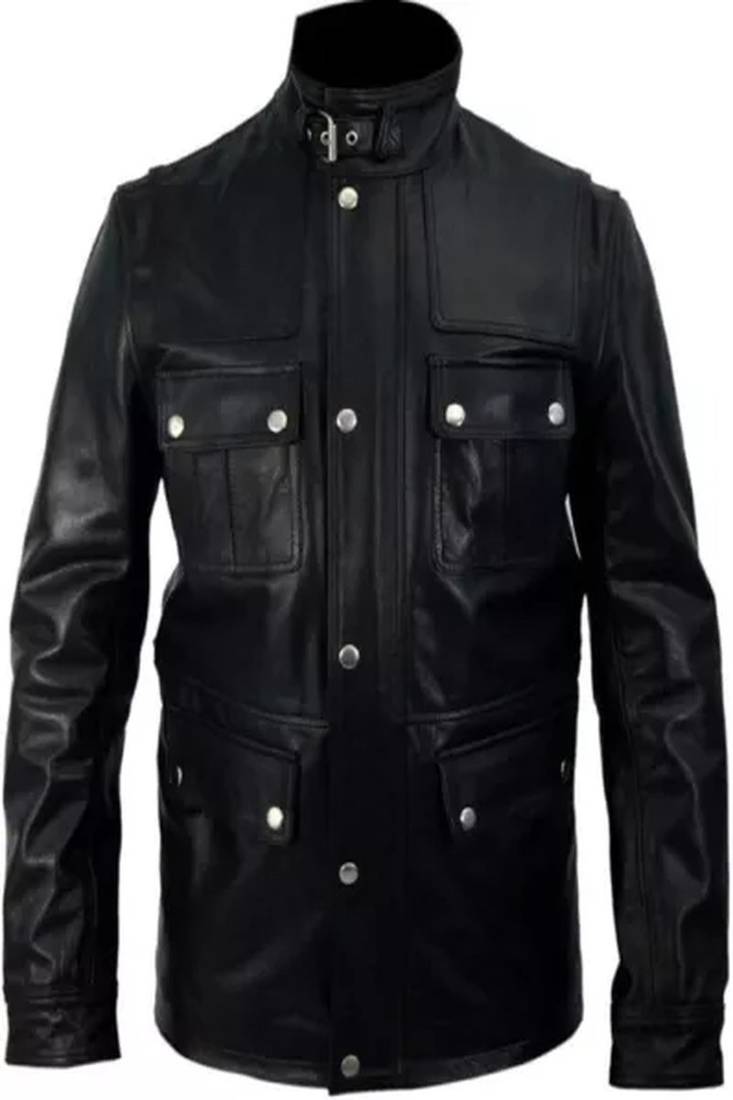Men's brown lambskin leather jacket- zipper & envelope detail