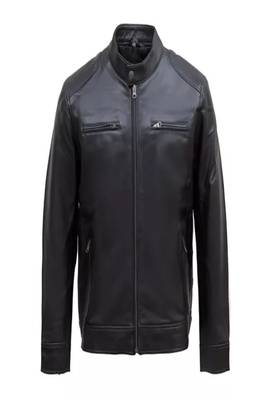 Men's black lambskin leather jacket elegent  detail 1